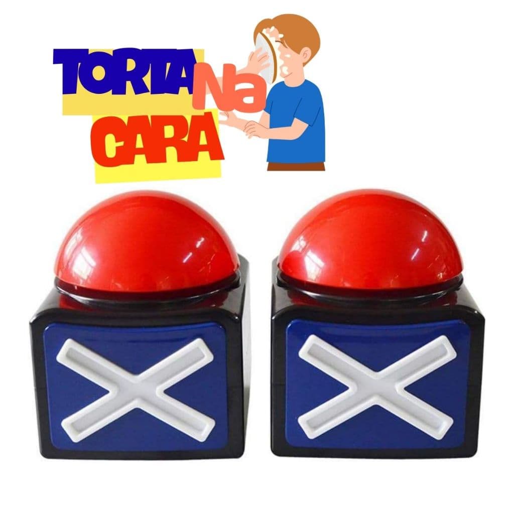 Conjunto 2 Buzzers Educativos – Diversão Torta na Cara | Quiz Infantil Família Luz & Som