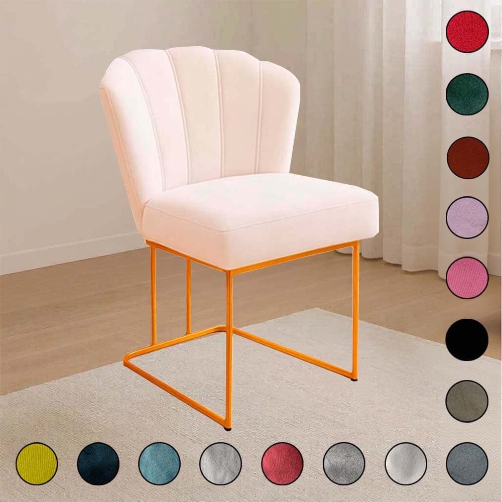 Poltrona Cadeira para Sala Decorativa Pétala flor Base de Ferro Dourada Suede Aninha Decor