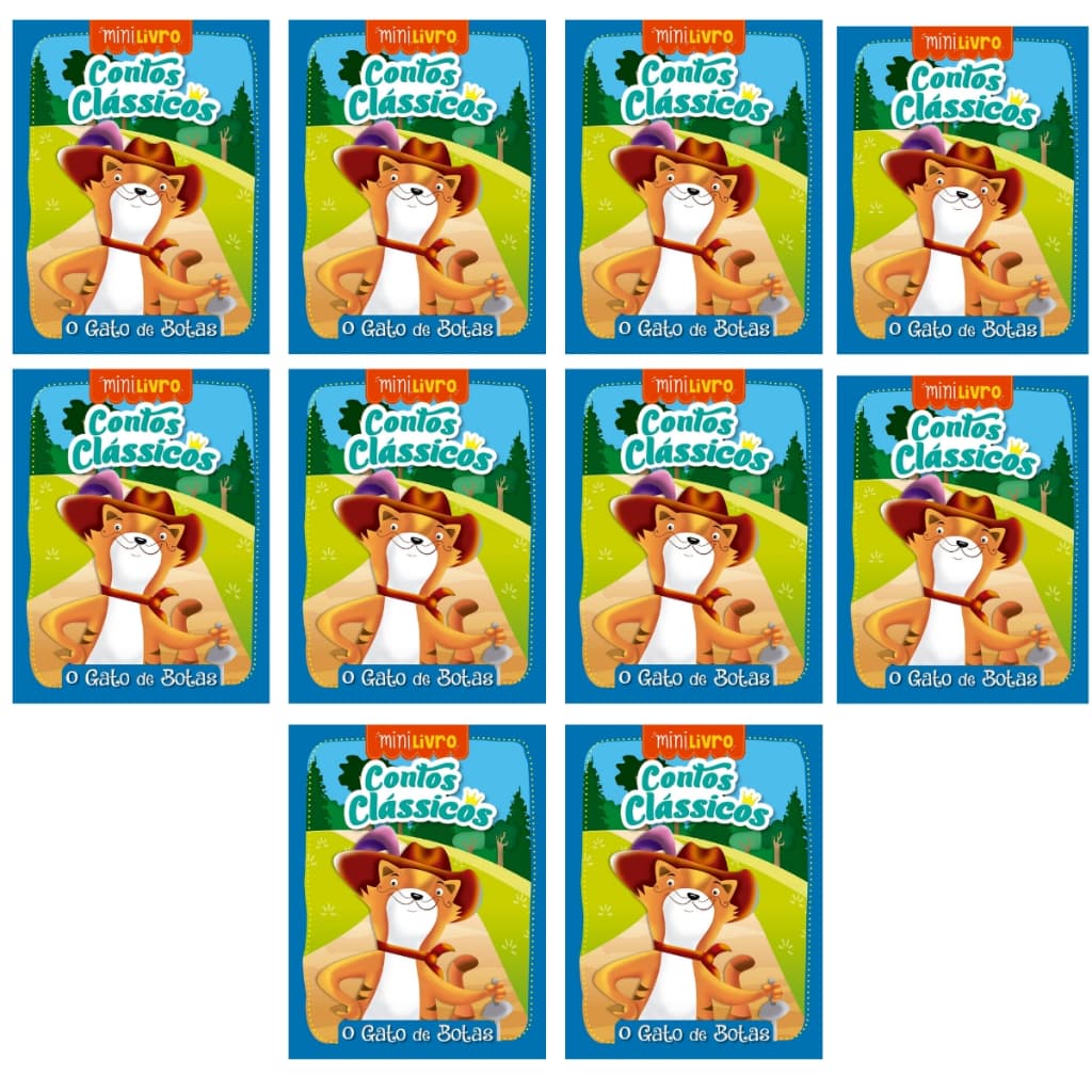 Kit 10 Mini Livros Infantil O Gato de Botas - Contos clássicos Histórias