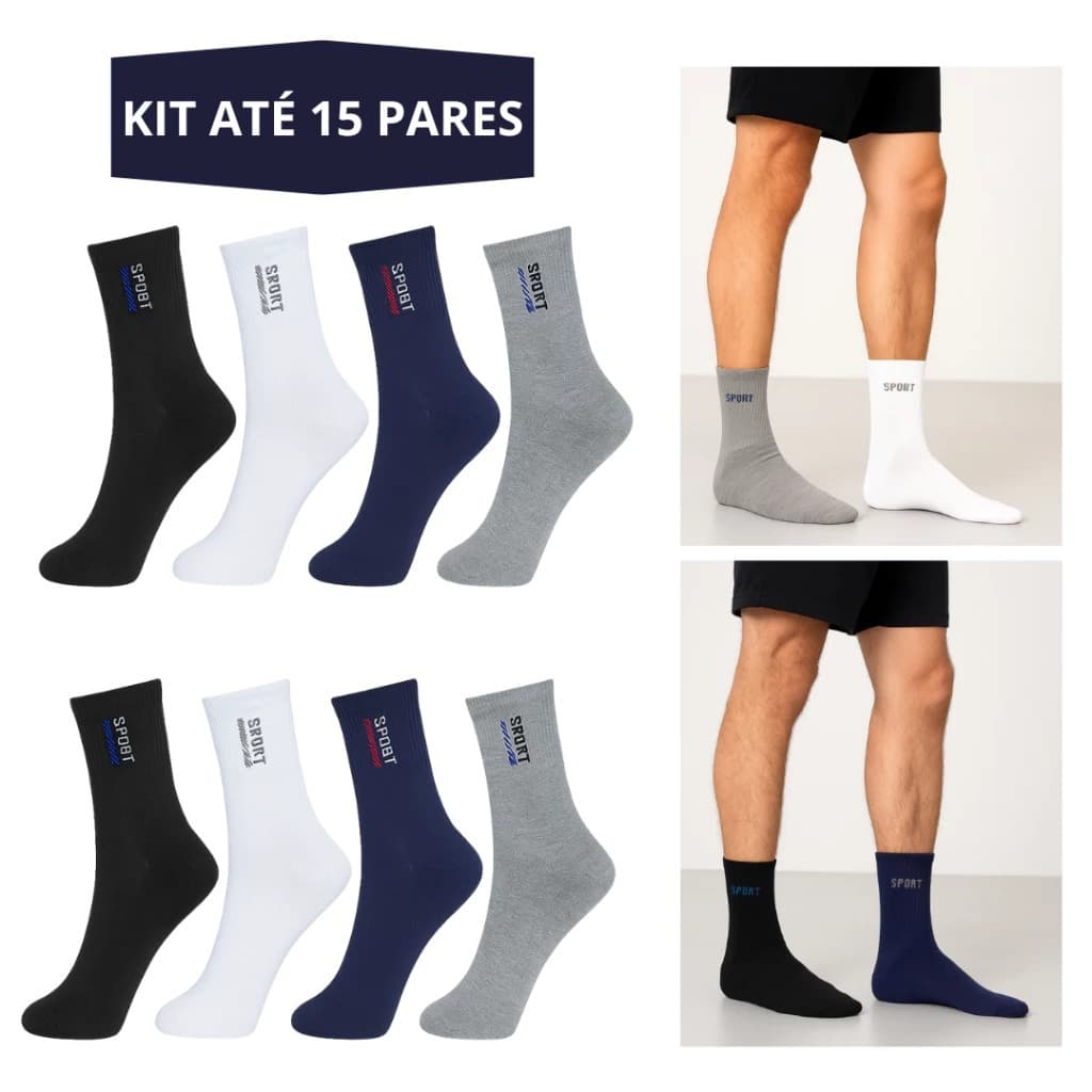 Kit com até 15  Pares Meia Masculina Soquete, Cano Curto e cano alto – Conforto Diário