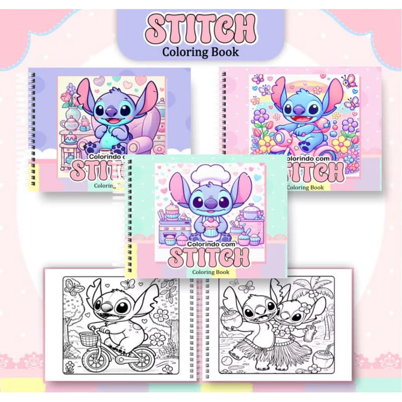 livro de Colorir Stch fofo infantil caderno de desenho para pintar 50 folhas