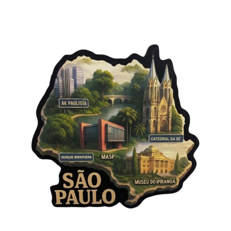 Ímã de Geladeira São Paulo – MASP, Catedral da Sé, Ibirapuera e Avenida Paulista