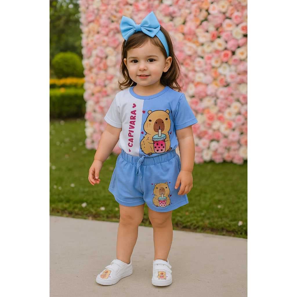 Conjunto infantil menina short saia e blusa CAPIVARA TENDENCIA