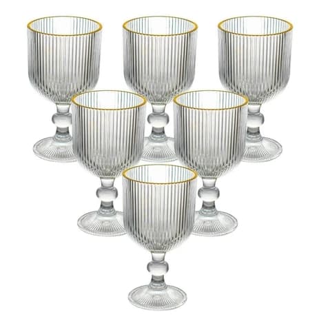 Jogo 6 Taças Copo Versalhes Gold Dourado Ouro 340ml Graffiato Lehaví Mesa Posta Luxo Suco