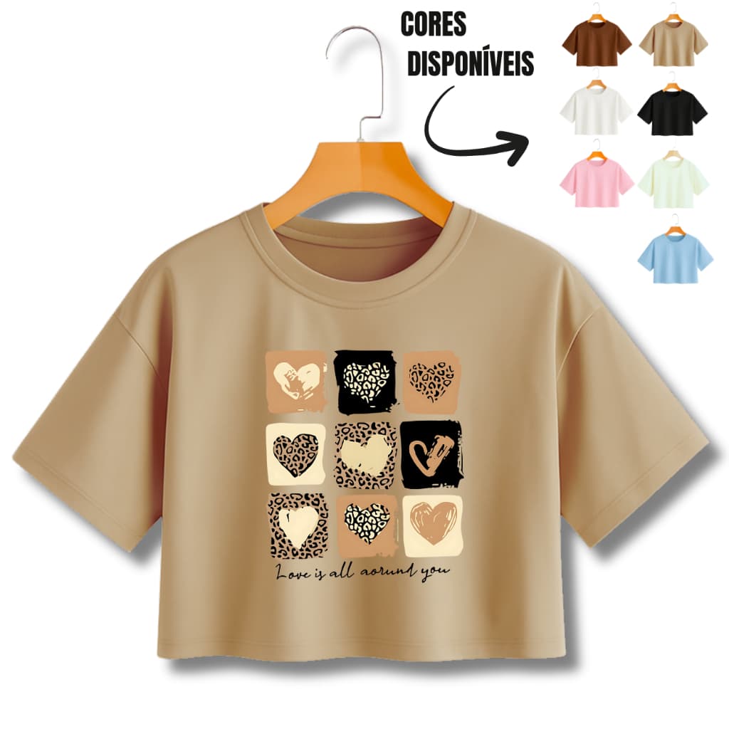 CROPPED FEMININO CORAÇÕES BLUSA FEMININA ELEGANTE ATUALIZADA