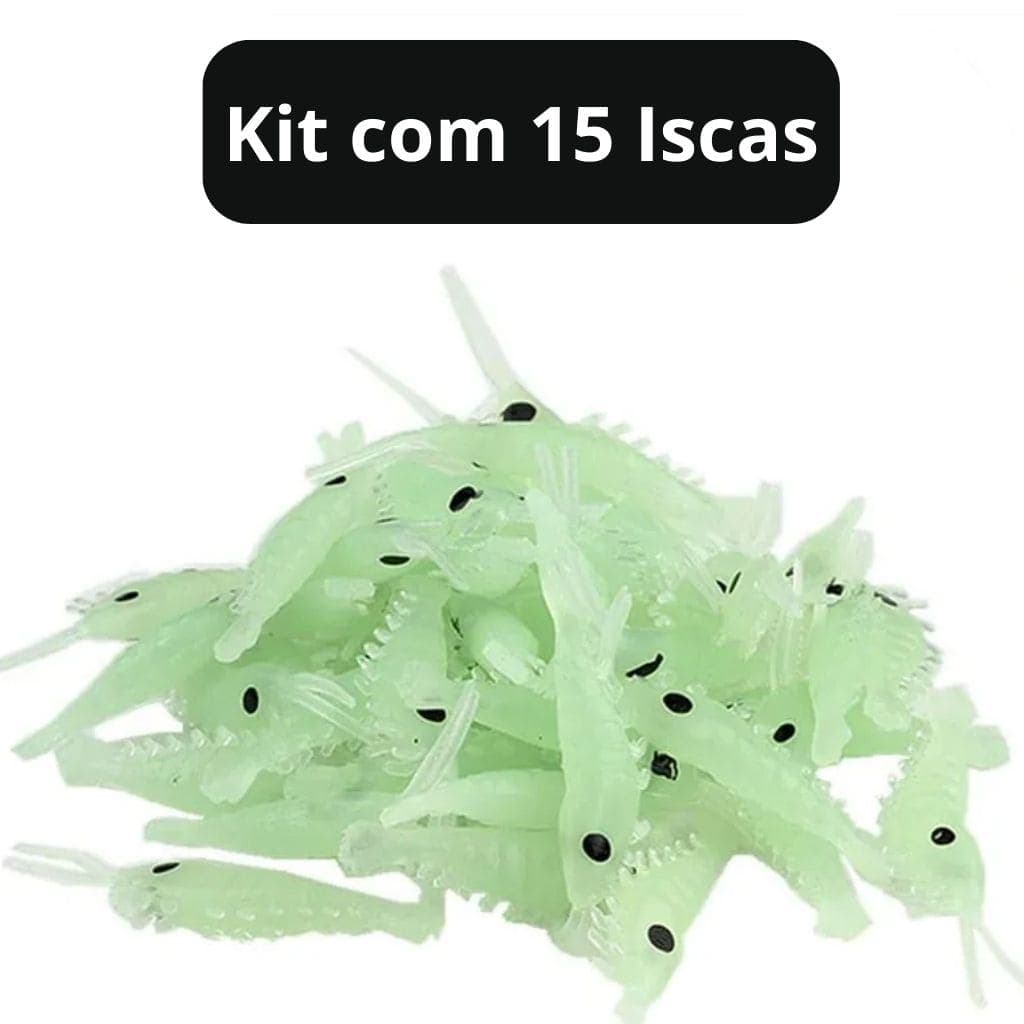 15 Isca Camarão Luminoso Fosforescente Pesca Artificial Silicone