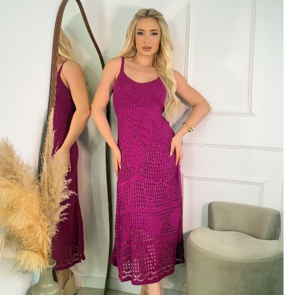 Vestido Midi Feminino Trico Decote Redondo Alça Fina Moda Verão Encontros Festas