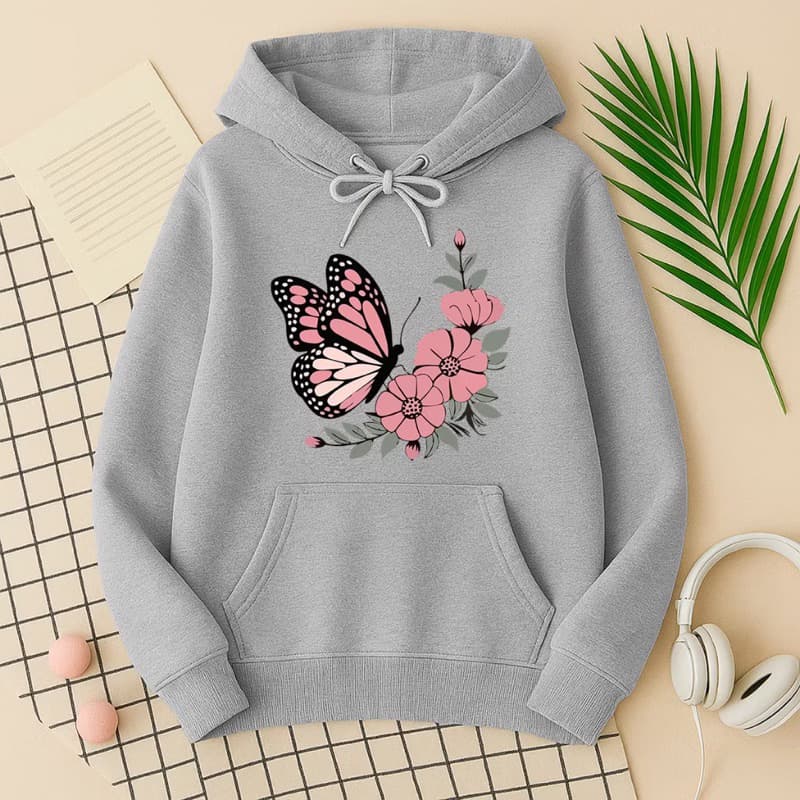 Blusa de Frio Moletom Feminino Borboleta e Flores Primavera Look Quentinho Inverno Versátil Promoção