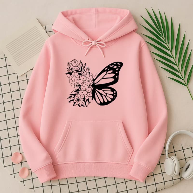 Blusa de Frio Moletom Feminino Estampado Borboleta com Flores Peça Essencial Inverno Macio P ao GG
