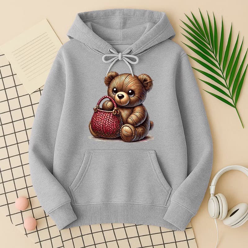 Moletom Feminino Ursinho Fofo Com Bolsa Estampa Cute Criativa Tumblr Moda Inverno Quentinho 2025