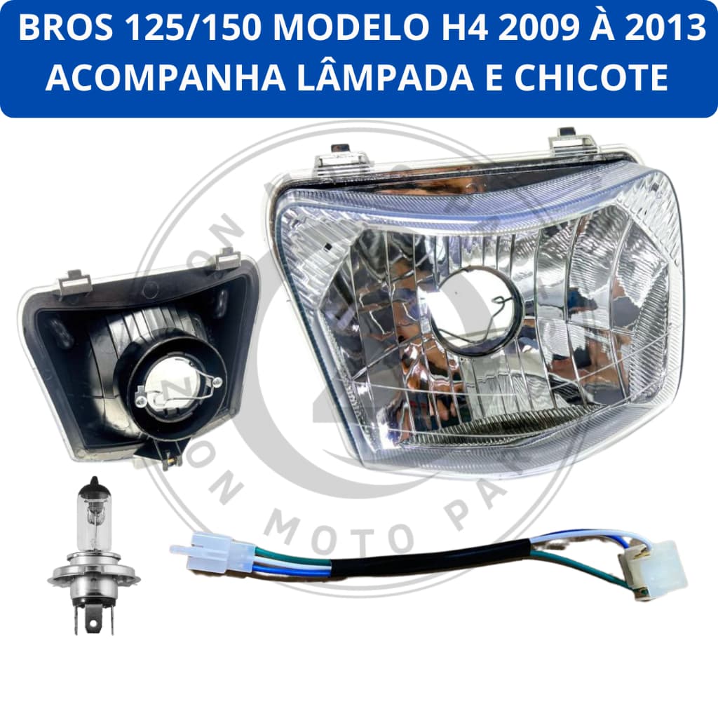 Bloco Optico Farol Honda Bros 125/150 Ano 2009-2010-2011-2012-2013 Com Soquete H4