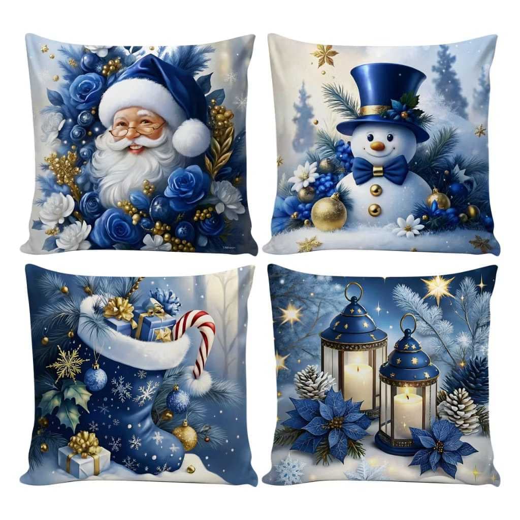 KIT 4 CAPAS DE LUXO MAGIA DO NATAL PAPAI NOEL ALMOFADAS NATALINA TAMANHO 45 X 45