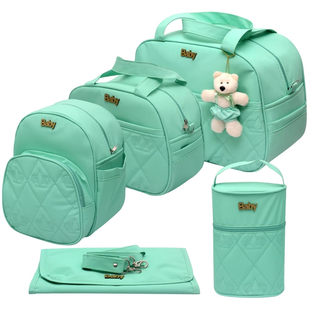 Kit Mala Bolsa Maternidade Menino 5 Peças Dino\Safari Verde
