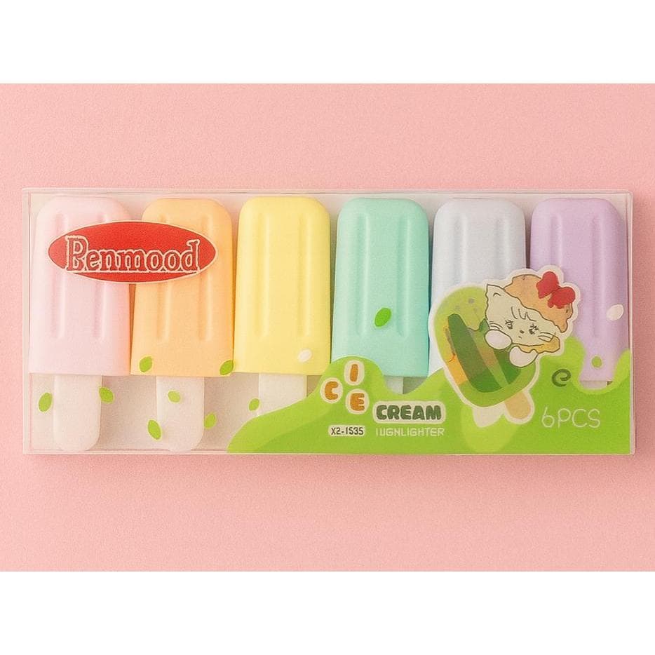 Mini Marca Texto Picolé 6 unidades Pastel Fofo Papelaria Fofa