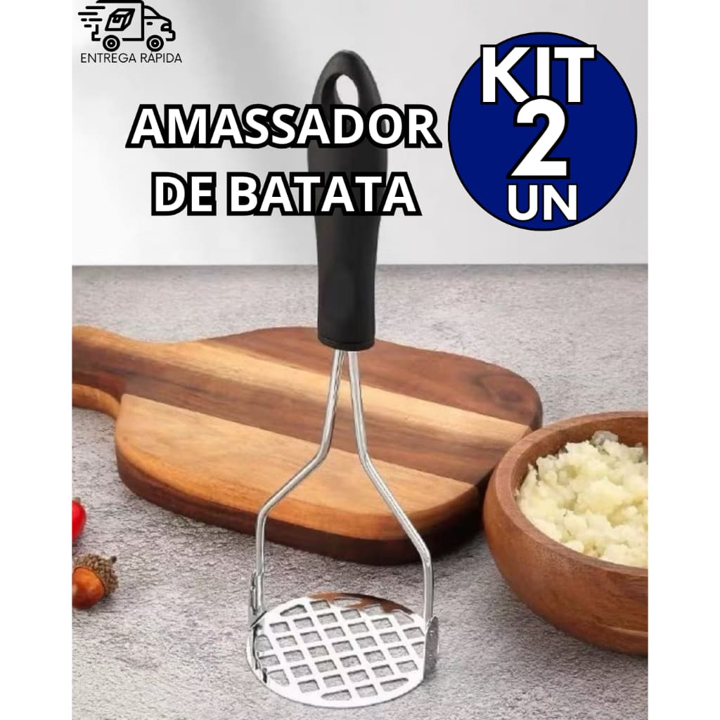 Kit com 2 Amassadores de Batatas, 100% Inox Premium, Ideal para restaurantes e buffets,
