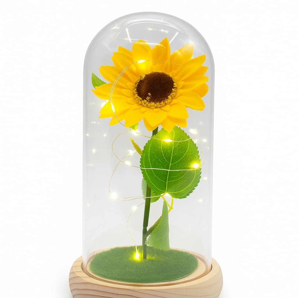 Rosa girassol Encantada Luminária Abajur com LED Encanto da Magia Inspirada na A Bela e Príncipe A Rosa Eterna Aveludada