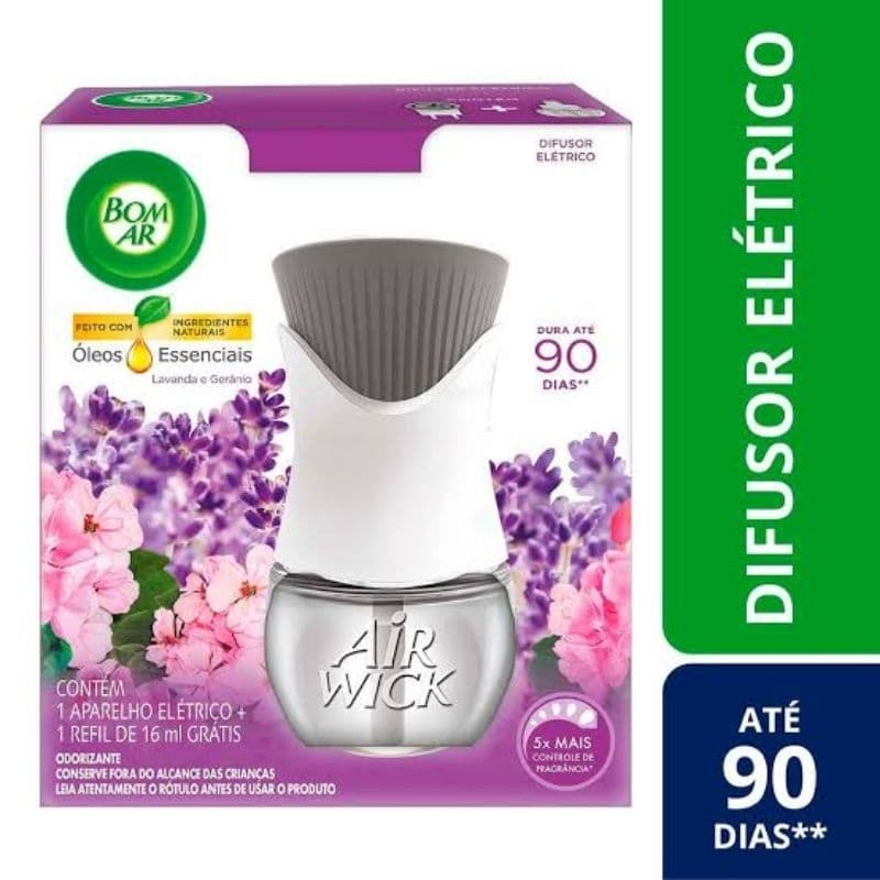 Difusor Elétrico Bom Ar Lavanda e Gerânio Aparelho + Refil 16ml
