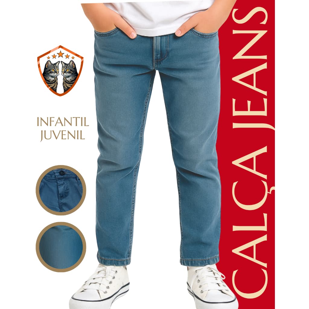 Calça Jeans Azul Clara Menino Masculino Juvenil Moderna Linda Escolar Tamanhos 2 4 6 8 10 12 14 16