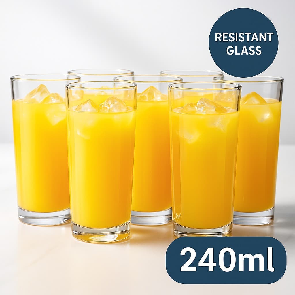 Jogo com 6 Copos de Vidro 240ml  Resistente, Versátil e Ideal para Uso Profissional ou Doméstico