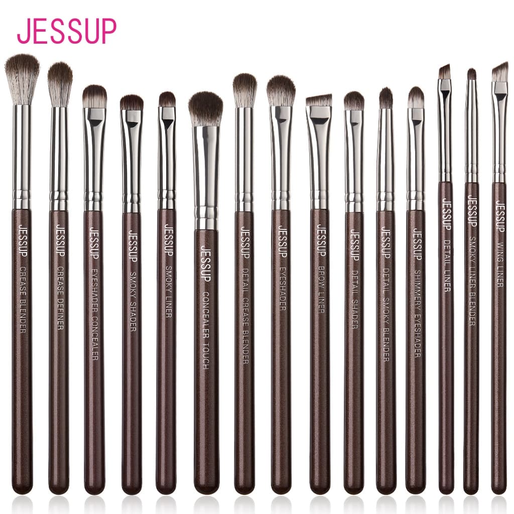 Jessup Kit Pincéis Maquiagem Olhos 15pcs Marrom Profissional Eye Makeup Brushes Set Sobrancelha T499