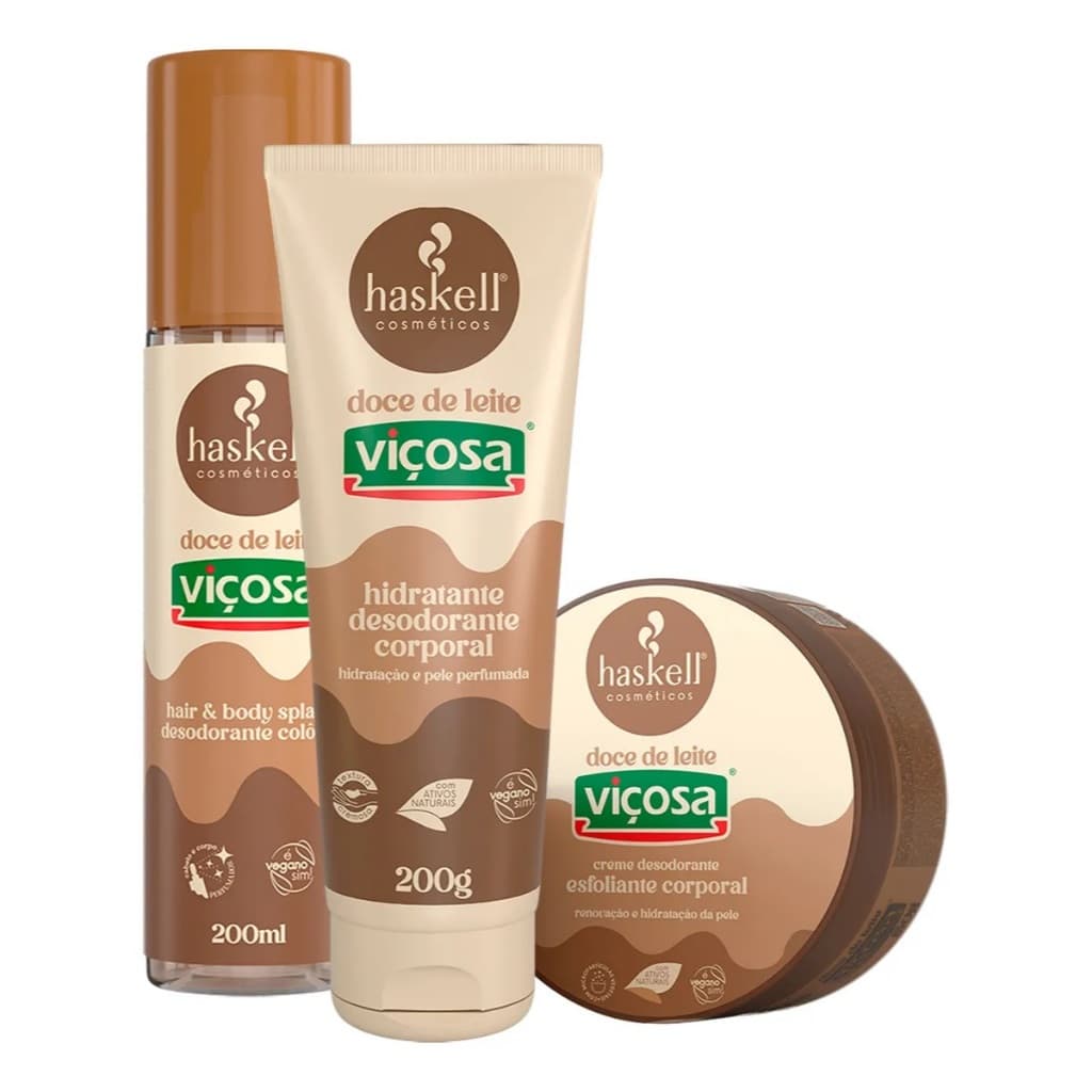 Kit Hidratante Corporal 200gr, Body Spash 200ml e Esfoliante Corporal 150gr Doce de leite Haskell