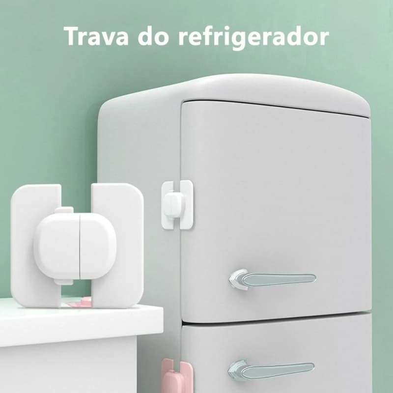 Trava Geladeira Segurança Infantil Bebê Adesiva Sem Furar Porta Armário Gaveta Proteção Criança
