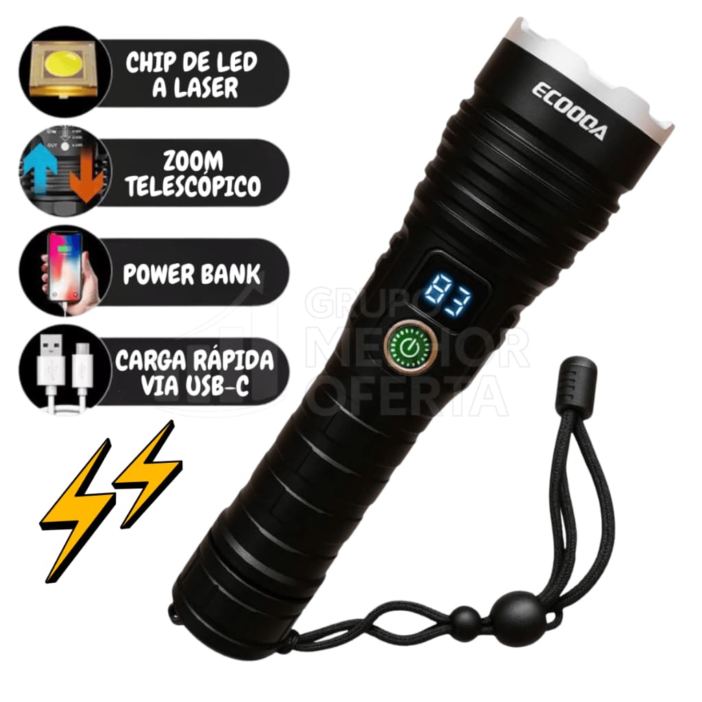 Lanterna Tática Militar Recarregável W300 Super Potente LED Laser Tática Original