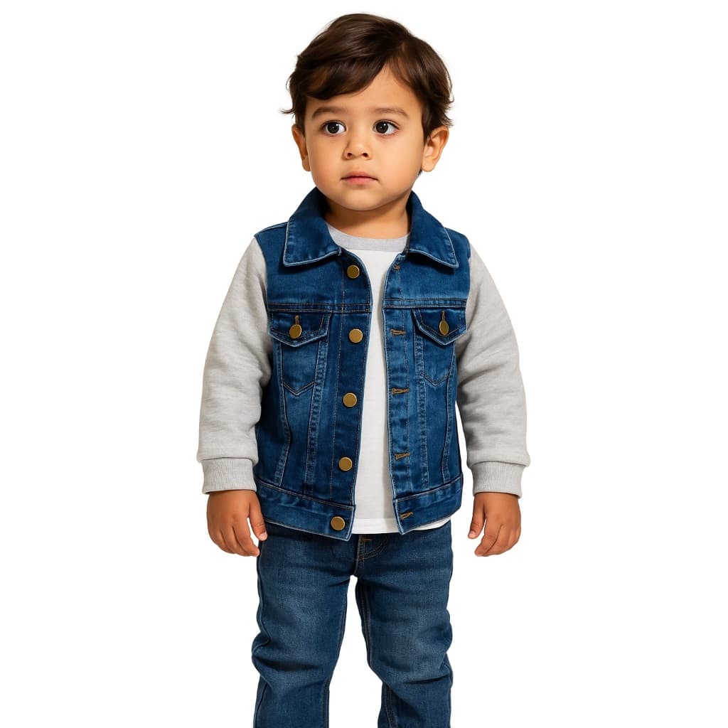 Jaqueta Jeans Com Manga De Moletom Infantil