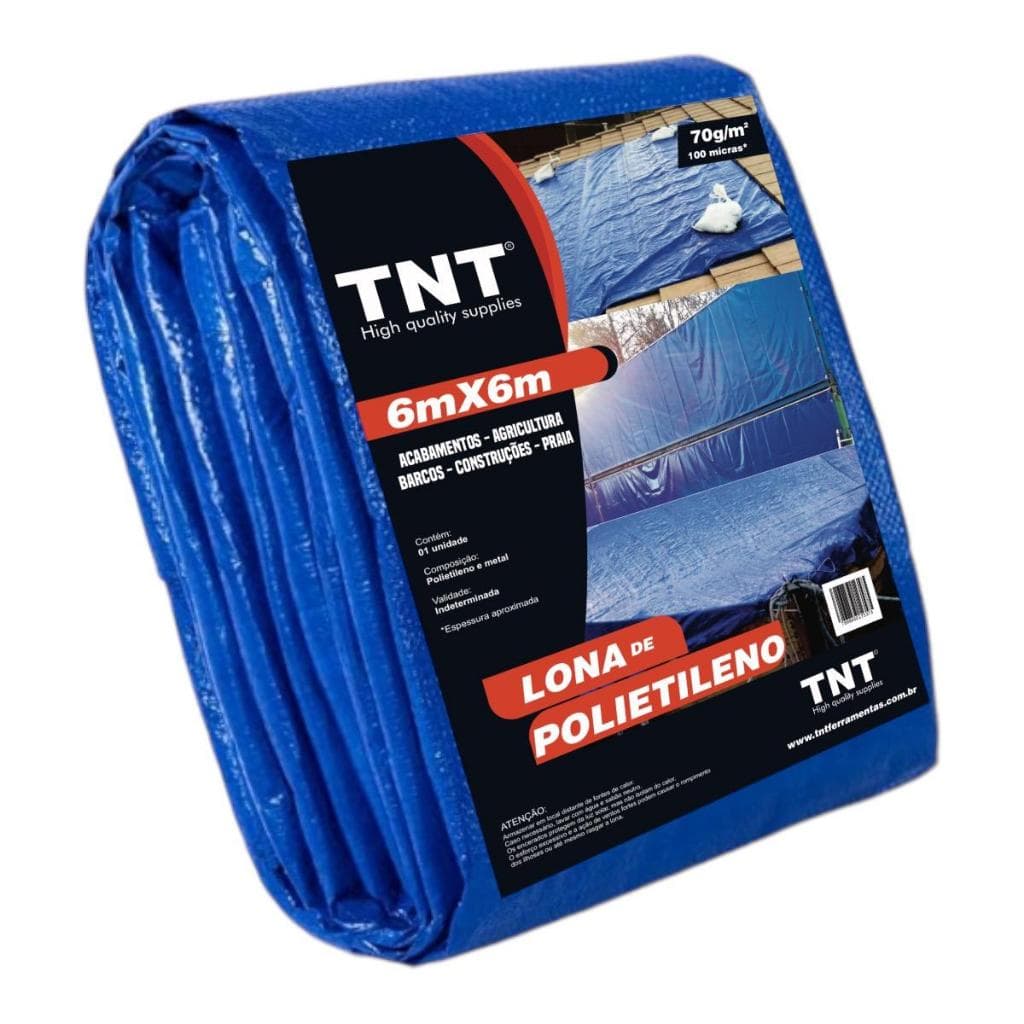 Lona Polietileno TNT Azul 6X6 m Reforçada Impermeável 70g/m²