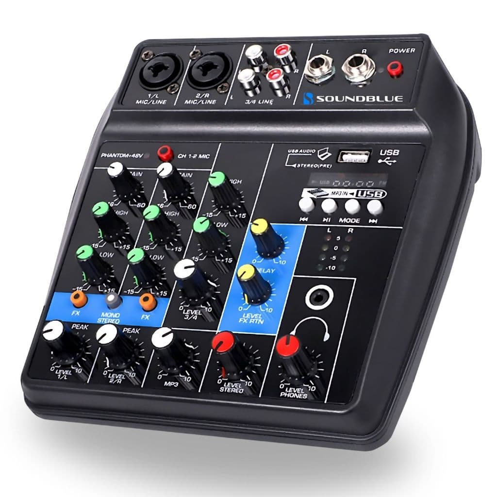 Console Mesa Som 4 Canais Audio Profissional Bluetooth Usb Pendrive Mp3 Combo Line Efeitos Midi
