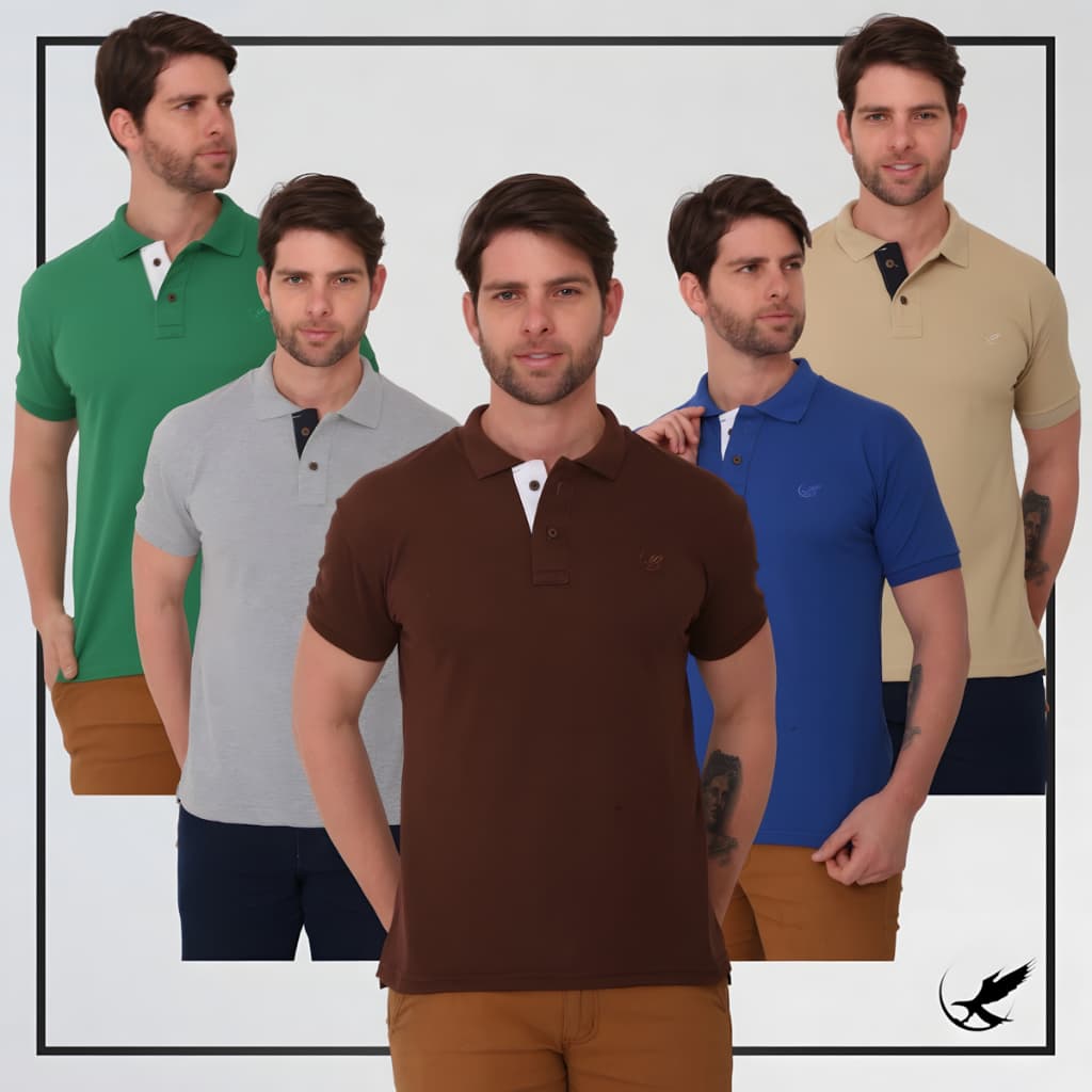 Kit 5 Camisas Masculina Gola Polo Lisa Malha Piquet Casual Básica P M G GG