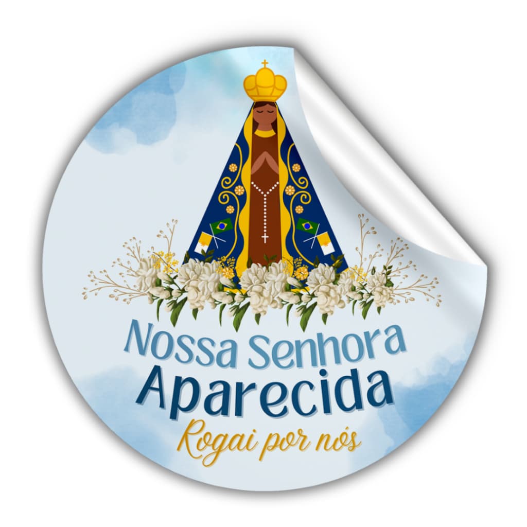 KIT 130 Adesivos Nossa Senhora Aparecida 4x4 Lembrancinha Embalagem Cliente