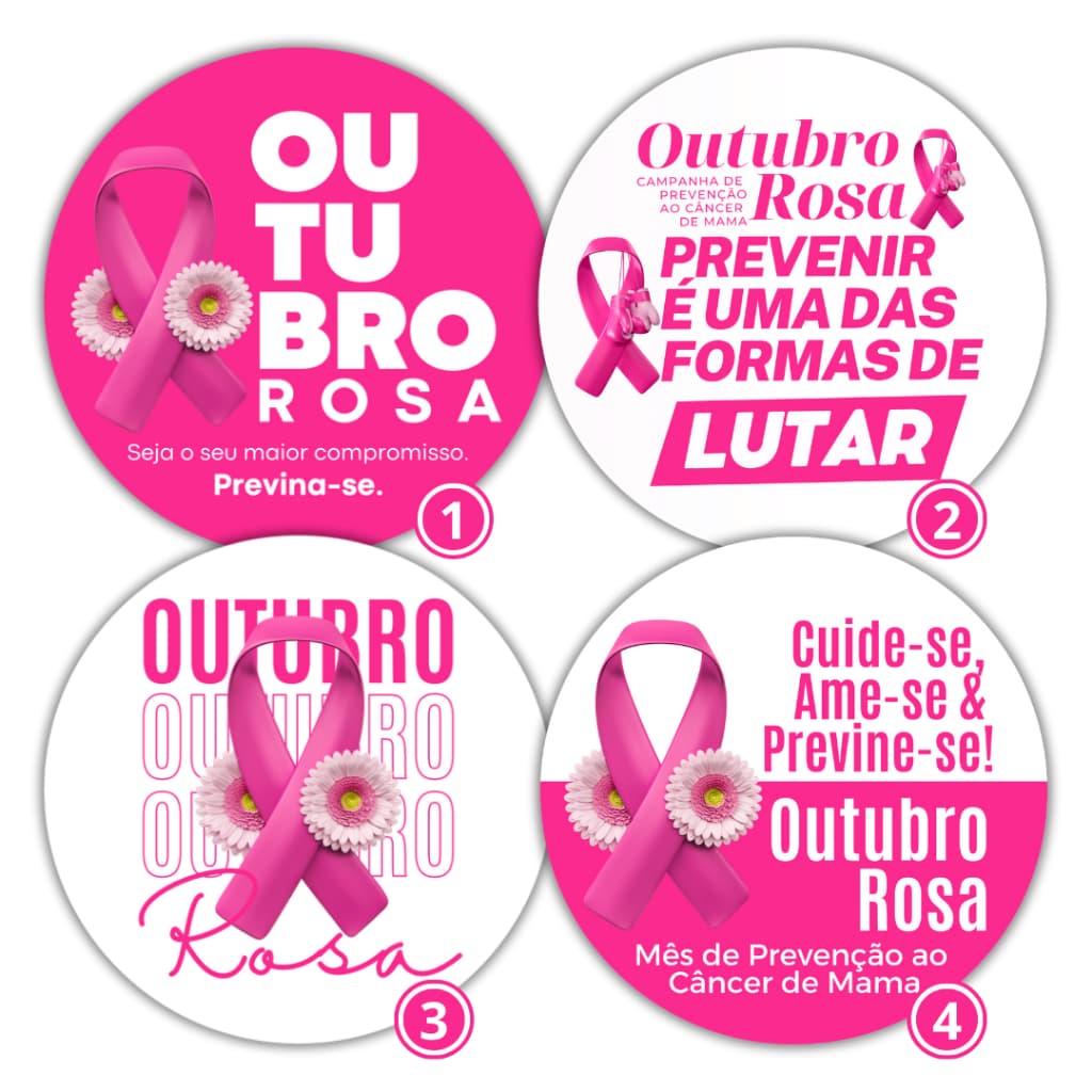 Kit 130 Adesivos Outubro Rosa Prevenção do Câncer de Mama 4x4 Lembrancinha Embalagem Cliente