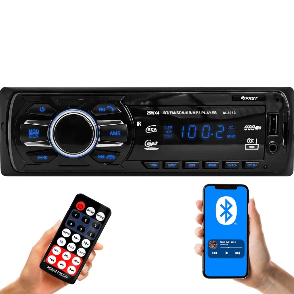 Rádio MP3 Player Som Automotivo Universal 1 Din Bluetooth Led Azul Usb Leitor Sd & Auxiliar