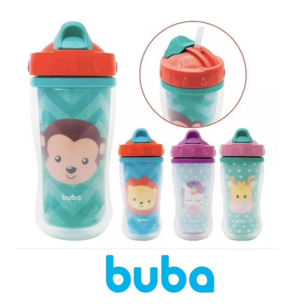 Copo Infantil com Parede Dupla e Canudo 280ML - BUBA - Envio imediato