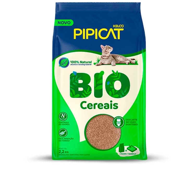 Granulado Sanitário Pipicat Bio Cereais Areia higiênicia para gatos Biodegradável -  2,2kg