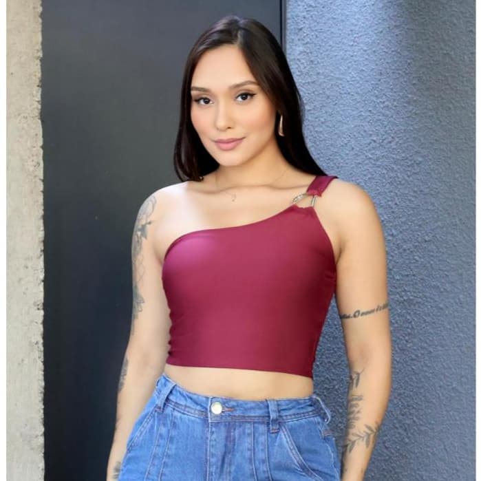 Top Cropped Nula Manca com Fivela Bojo Blusa Nula Manga Fivela