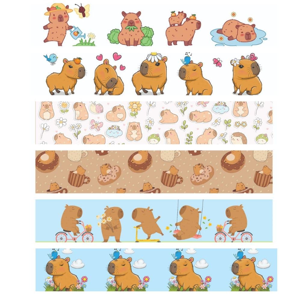 Kit com 06 Faixa Digital Capivara ganhe +01 Faixa de brinde medidas 49 cm x 12 cm larg p/ artesanato e panos de prato