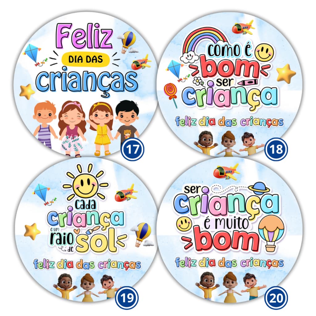 Kit 130 Adesivos Feliz Dia das Crianças 4x4cm Lembrancinha Presente Embalagem Cliente