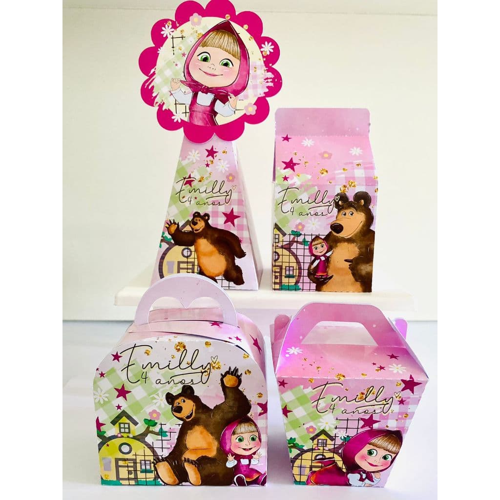 Kit Caixinhas Personalizadas Masha e o Urso – Aniversário Infantil | Kit PEGUE E MONTE
