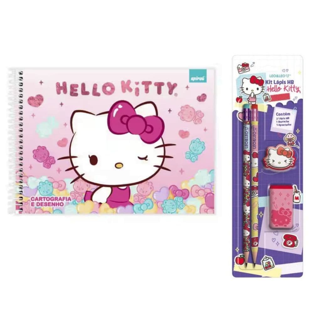 Kit Escolar Hello Kitty – Caderno de Desenho + Kit escolar Leo&Leo