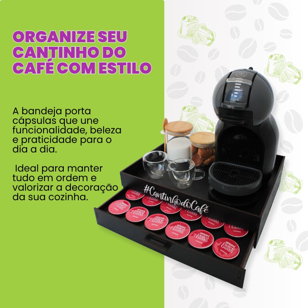 Bandeja Porta Cápsulas Dolce Gusto Cantinho do Café Apoio Cafeteira em Mdf Decoração café
