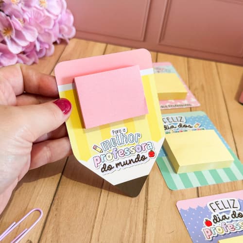 10  Lembrancinha Dia dos Professores - Card Lápis com Bloco de Post-it Personalizado- lembrancinha coorporativa