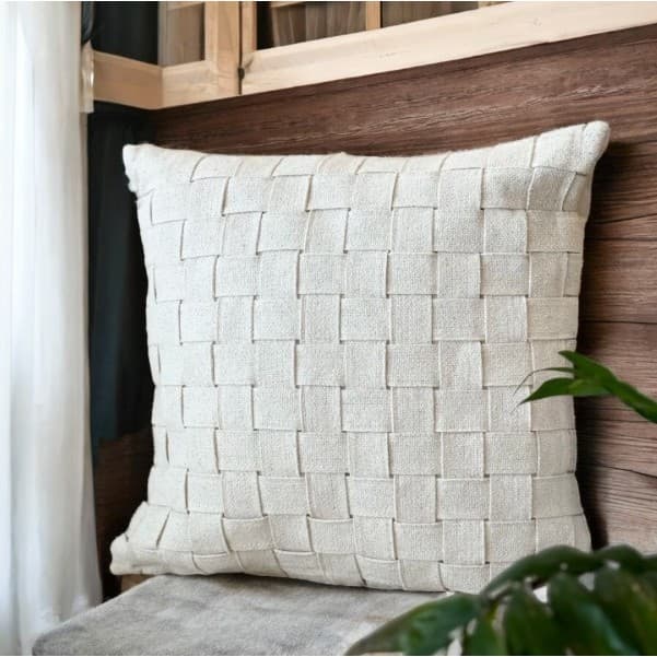 Capa Almofada Boho Artesanal 45x45cm – Em Algodão, Trama Natural Rústica