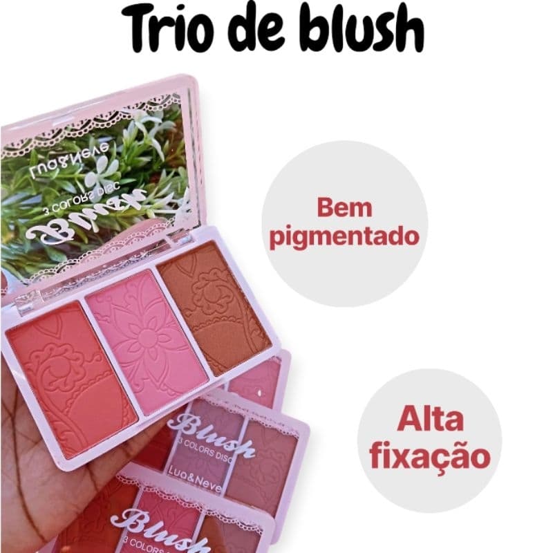 paleta de blush 3 cores kit de blush em pó paleta de maquiagem trio de blush