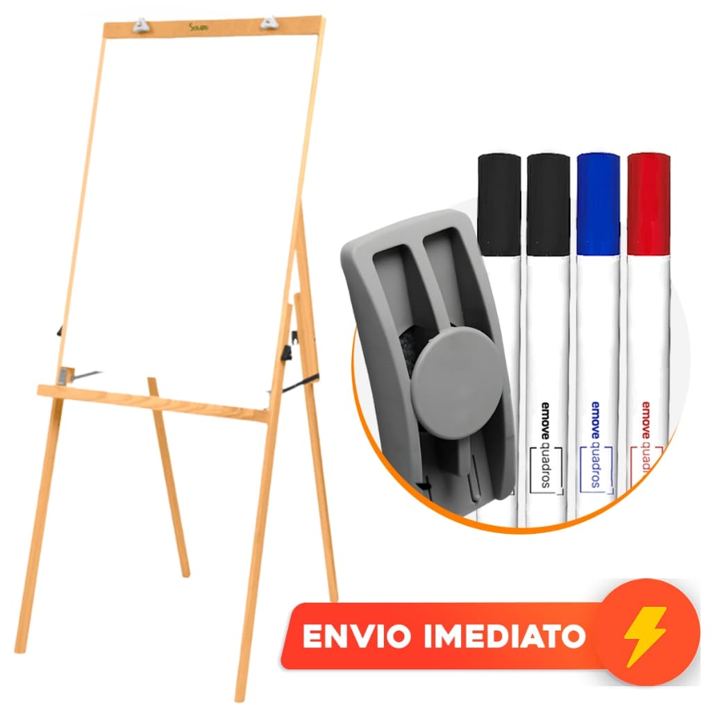 Cavalete Flip Chart Quadro Branco 90x60 + 4 Canetas Apagador