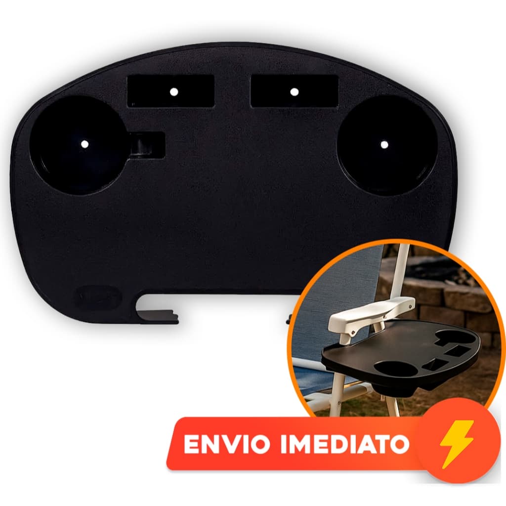 Mesa Portátil Para Cadeira De Praia Mesinha Suporte Encaixe Porta Copos Celulares Camping Preta