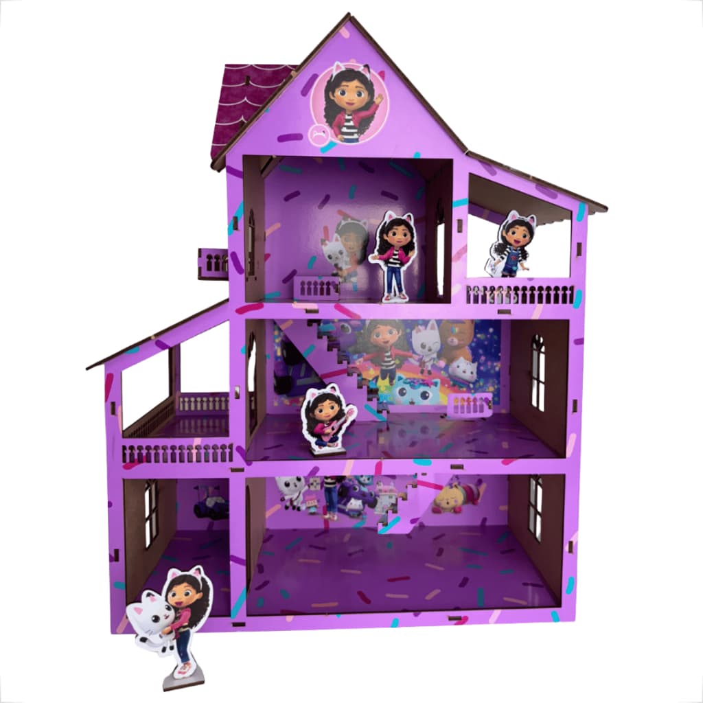 Casa Boneca temática Gabby Casa Magica Adesivada 43x33cm – Acompanha Totem