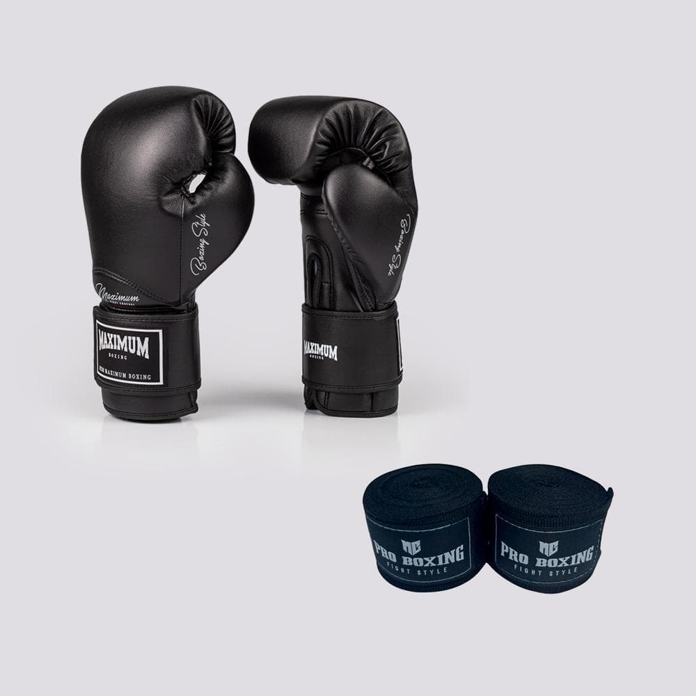 Kit Luva Classic Black Maximum + Bandagem De 5 Metros Mg Preto
