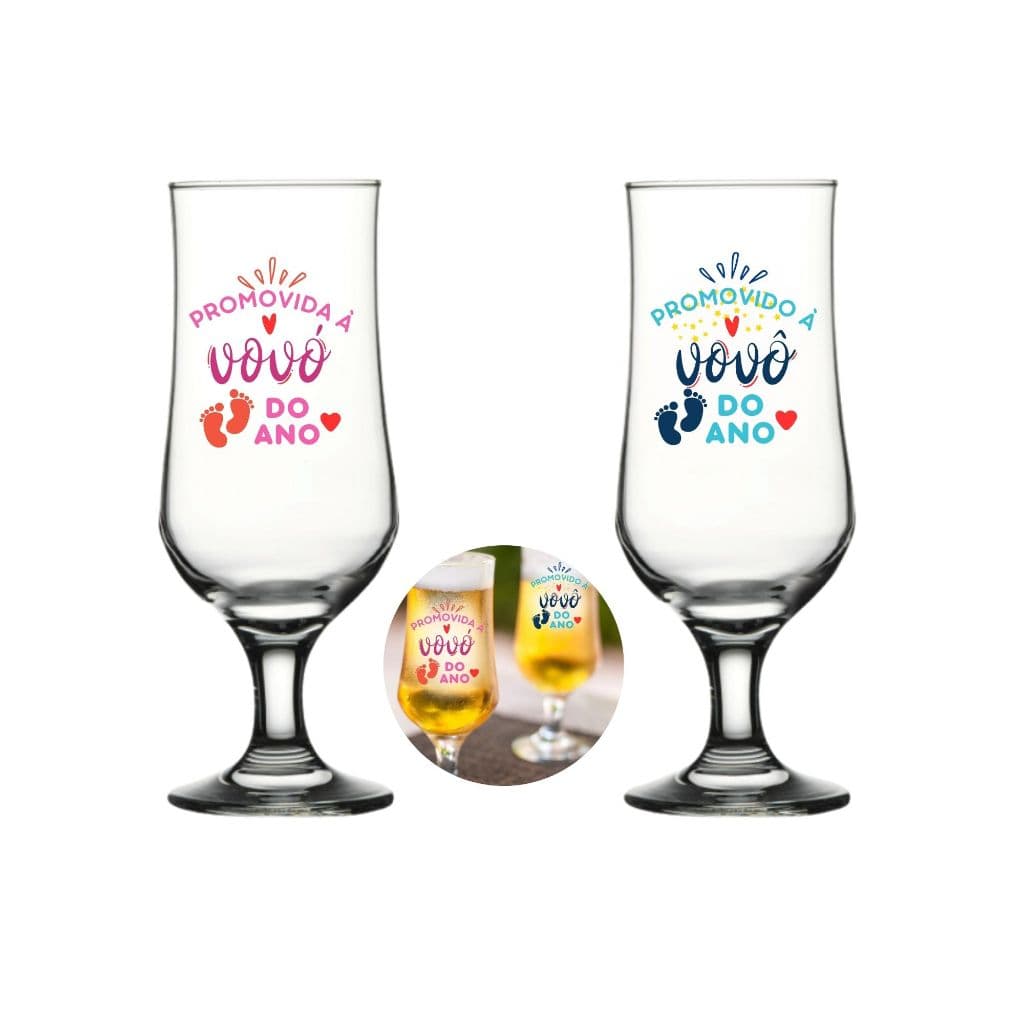 Kit 2 Taças de Cerveja Vidro 385ml Personalizada  Avó/Avô Do Ano Surpresa Lembrancinha
